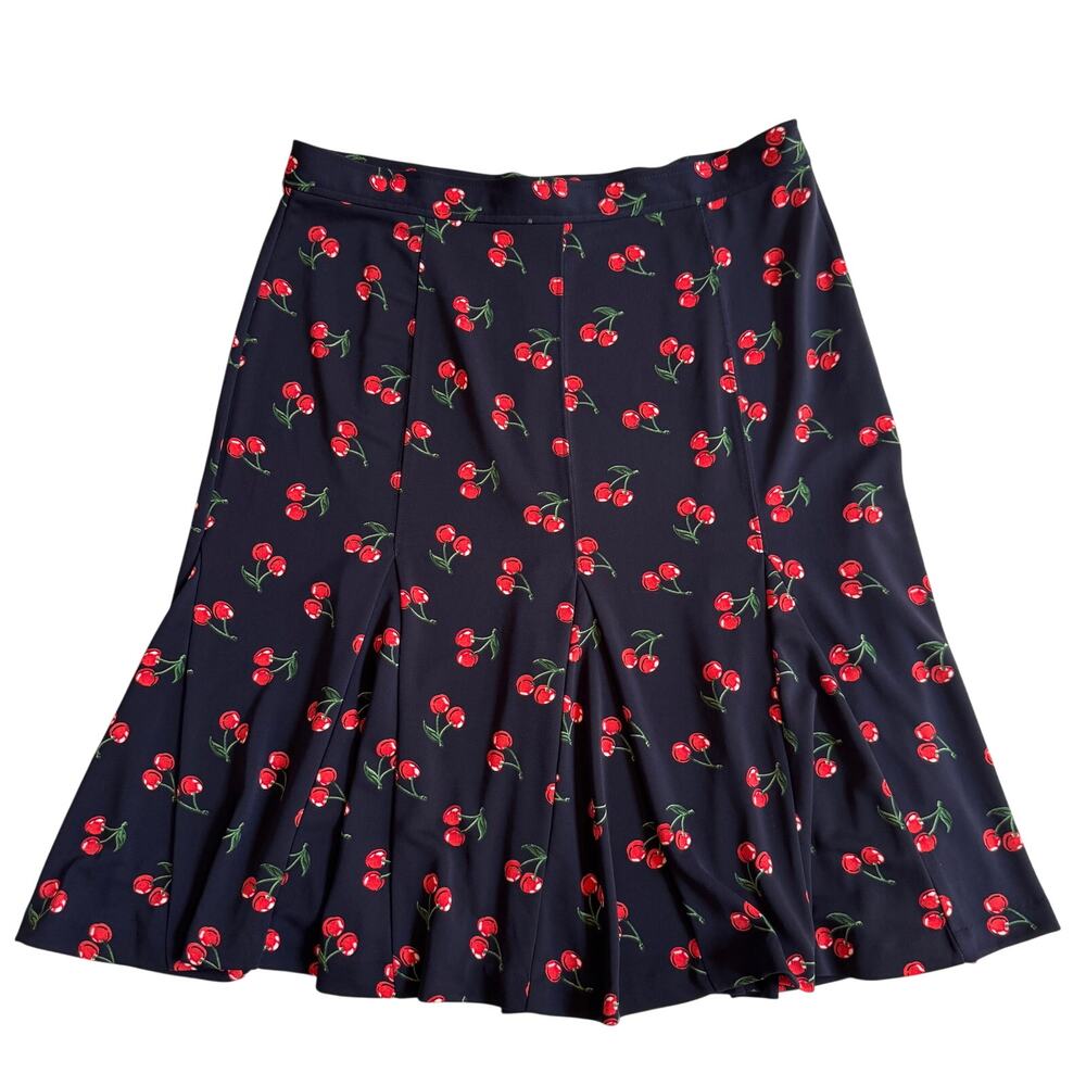 Talbots Cherry Print Flare Trumpet Skirt 6 Stretch Novelty Career Office Preppy